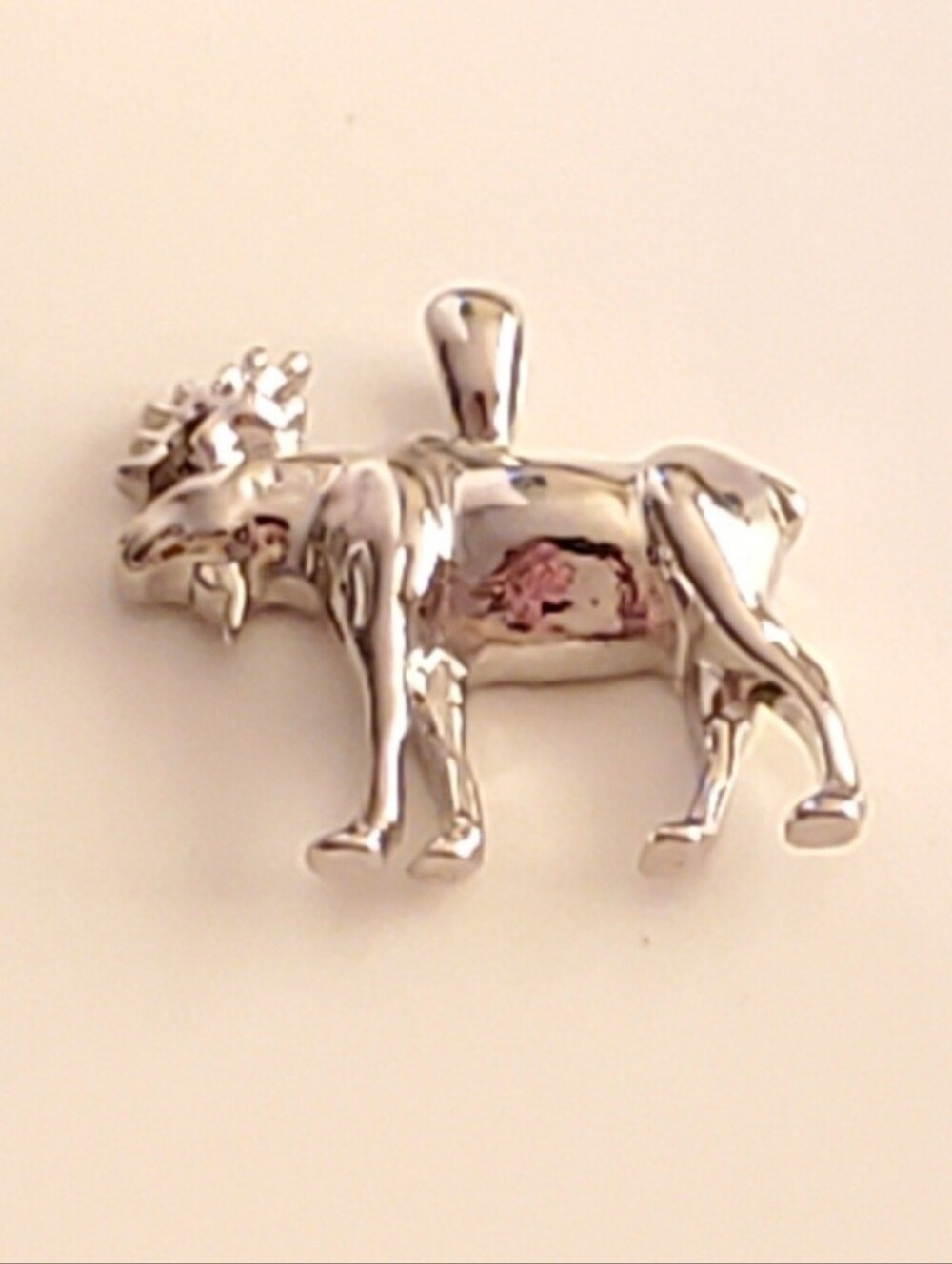 Vtg. Rhodium Plated Moose Pendant